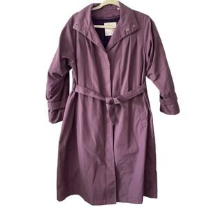 London Towne 6 Petite Vintage Purple Trench Coat Zip-Out Plaid Flannel Overcoat